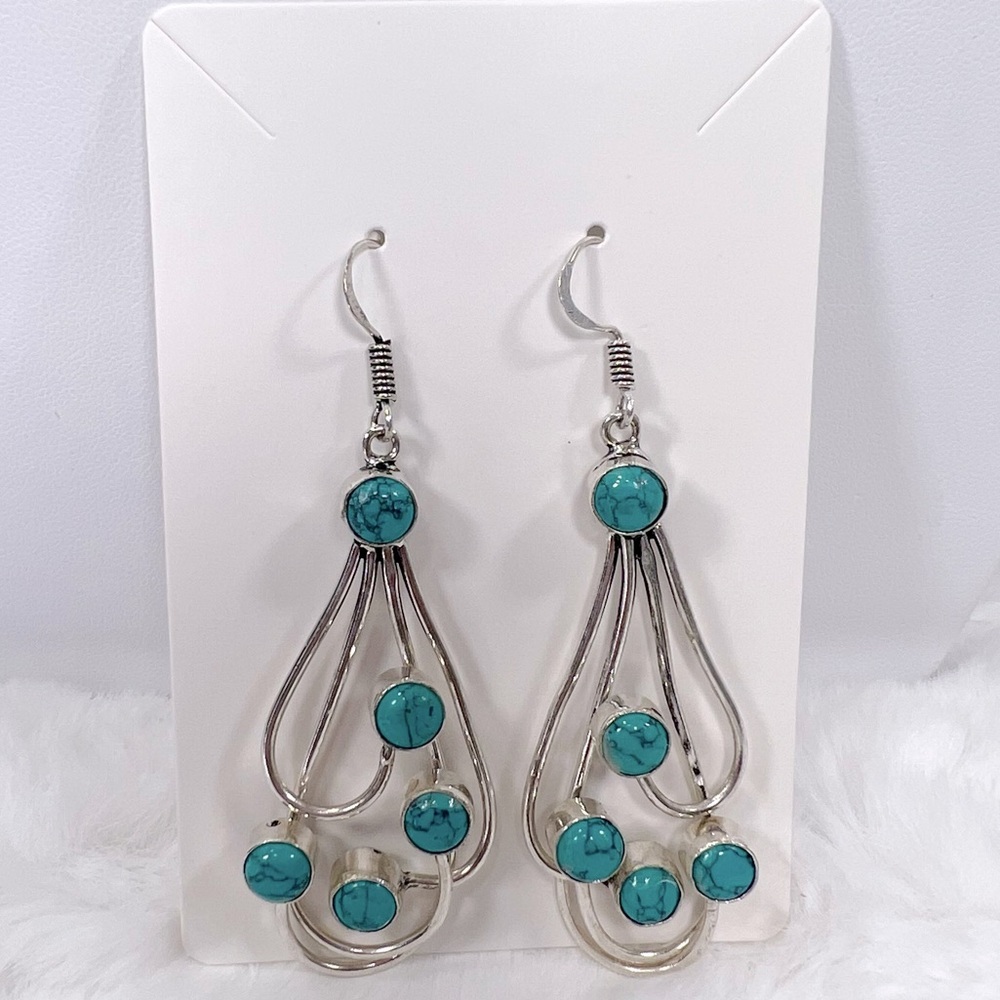 Turquoise Synthetic Gemstone 925 Earrings